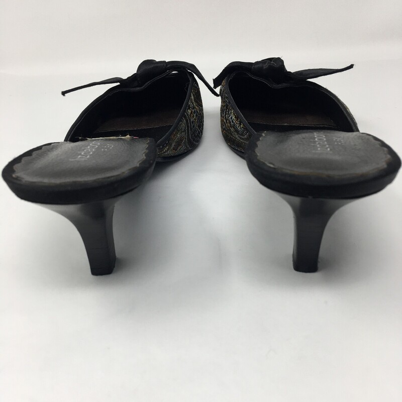 100-226 Liz Claiborne Fle, Black, Size: 9.5 short heels with patterned with a bow