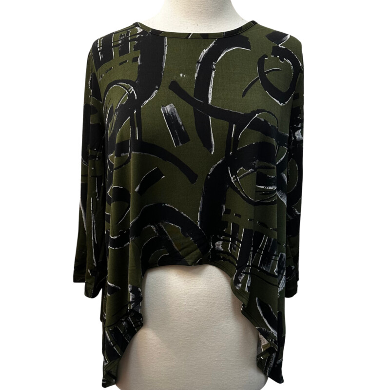NEW Focus By JJ Topper<br />
Abstract Print With Olive, Black, and Gray<br />
Size: Small