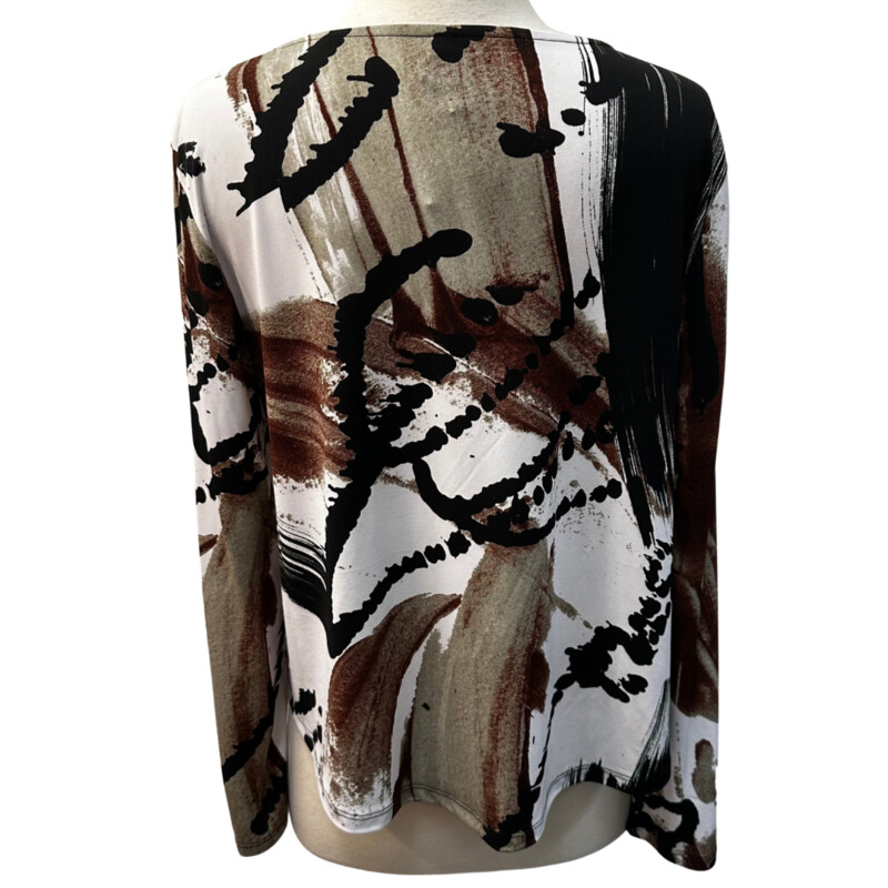 NEW Focus By JJ Topper<br />
Abstract Print with White, Black, Beige and Rust<br />
Size: Large