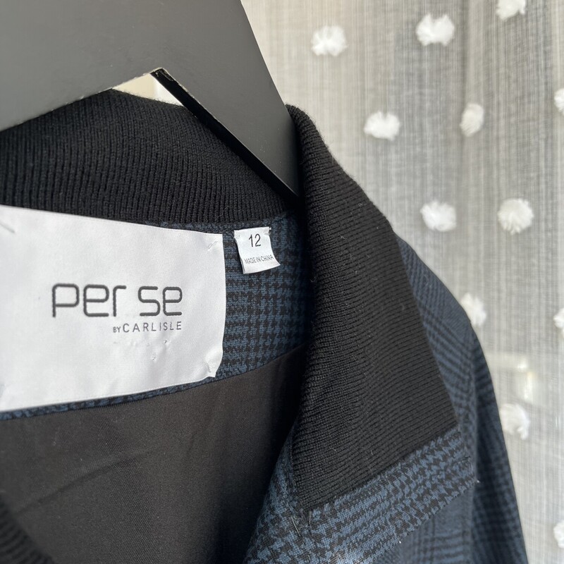 Per Se Wool and Viscose Blend Duster, Navy and Black Plaid with Gunmetal Hardware