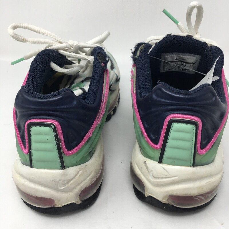 Nike Air Max 97, Multicol, Size: 6Y green, pink, white, and blue with silver details