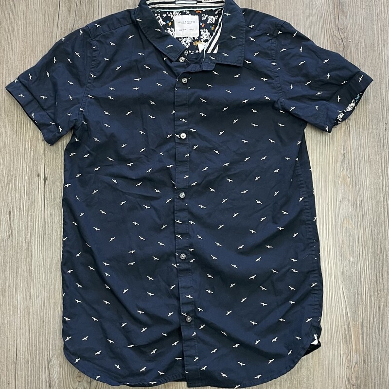 Denim & Flower Shirt, Navy, Size: 13-14Y
