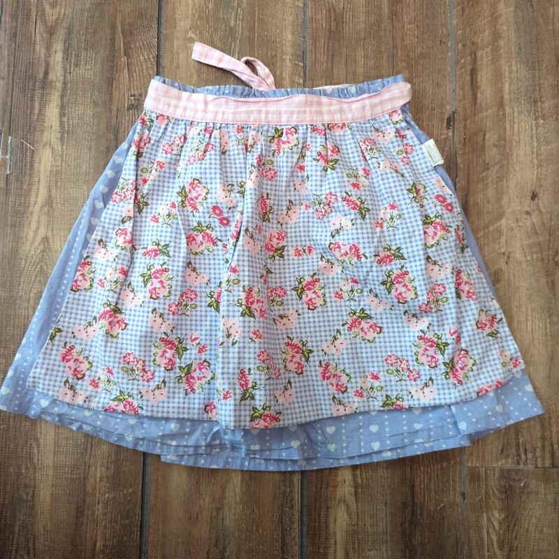 Cotton Print Skirt/Apron, Babyblue, Size: Youth M