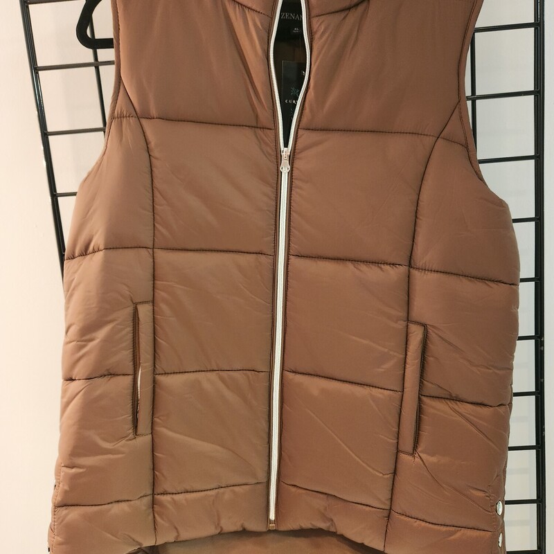 Zenana Puffer Vest, Brown, Size: XL