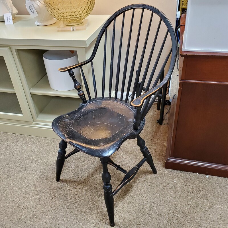 18th C (est. 1780) Hickory Wood Windsor Chair, Black, Size: 17W