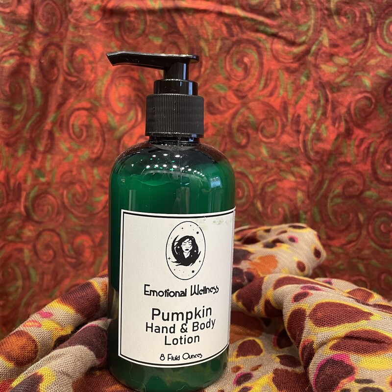 Emotional Wellness Pumpkin Hand & Body Lotion

Delicious smelling and luxuriously effective skin pampering lotion.  A perfect Fall Gift for you or your bestie!

Excellent for sensitive skin.
8 oz in a plastic pump bottle.