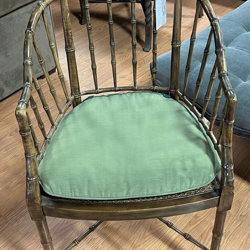Faux Bamboo Armchair, Vintage, Green Fabric