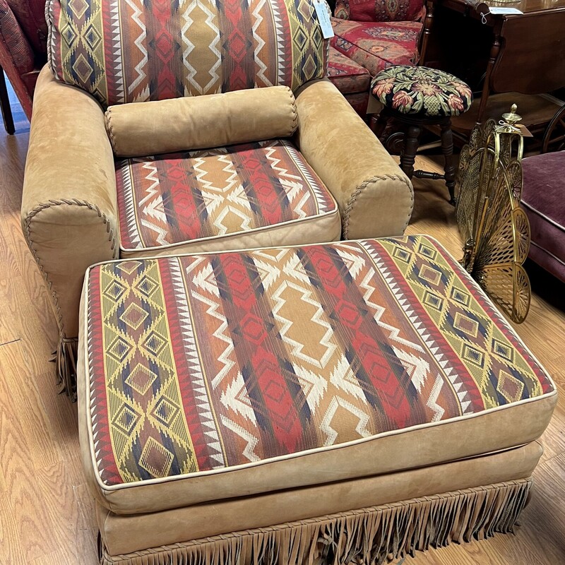 Suede Chair & Ottoman, Southwest, Tan w/Fringe
38in x 40in x 35in