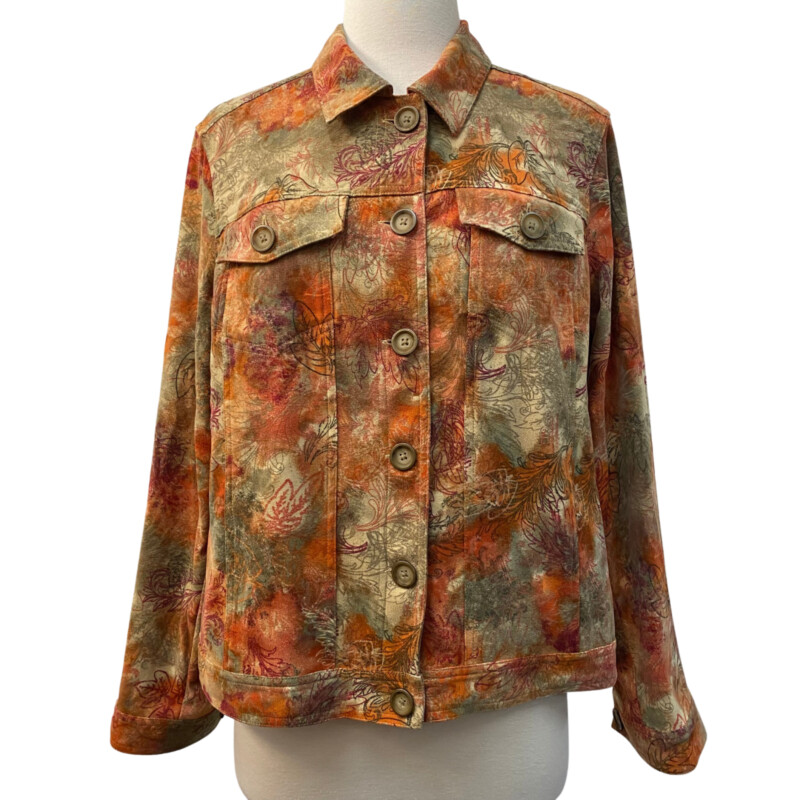 Christopher&Banks Microsuede Jacket<br />
Leaf Print<br />
Autumn Colors<br />
Size: Medium
