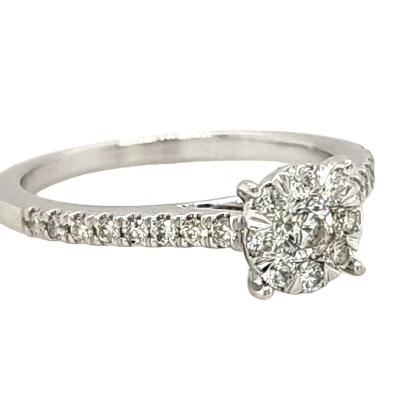 1/2 Carat Total Weight Engagement RIng<br />
with Illusion Set Center and Diamond Shank<br />
14 Karat White Gold