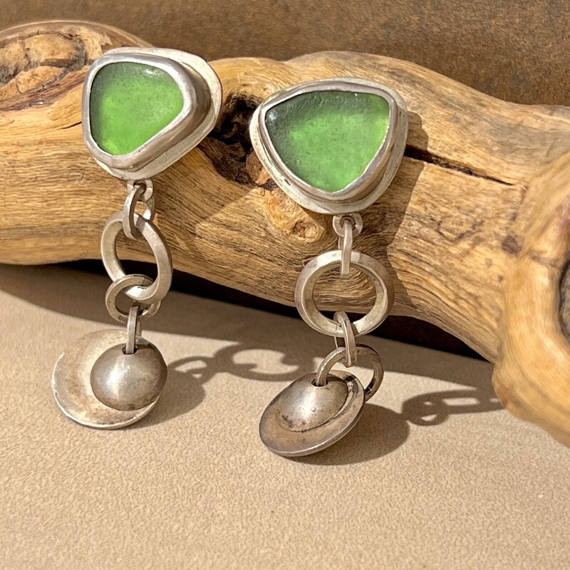 Green beach glass earrings