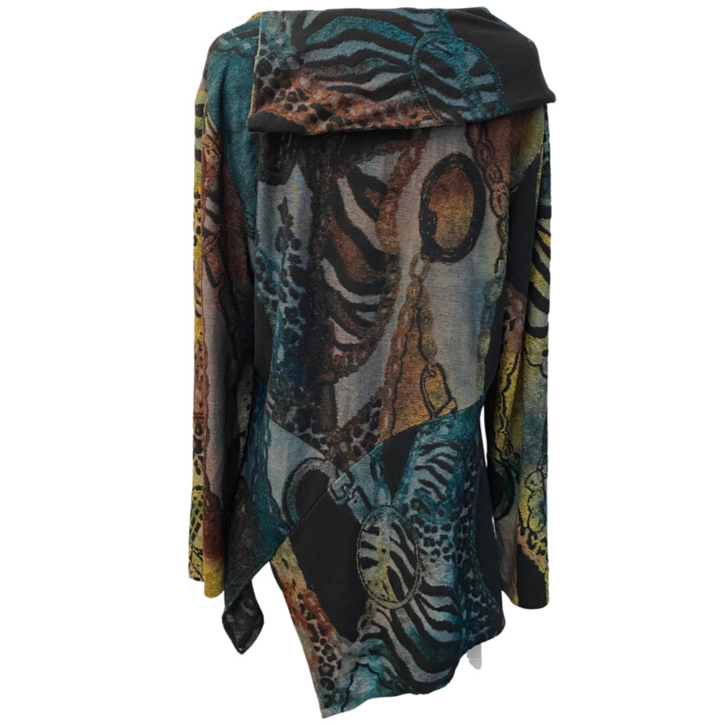 Cativa Textured Tunic Top<br />
Abstract Animal Print<br />
With One Pocket<br />
Color: Teal, Black, Green, Gold, Gray<br />
Size: Large