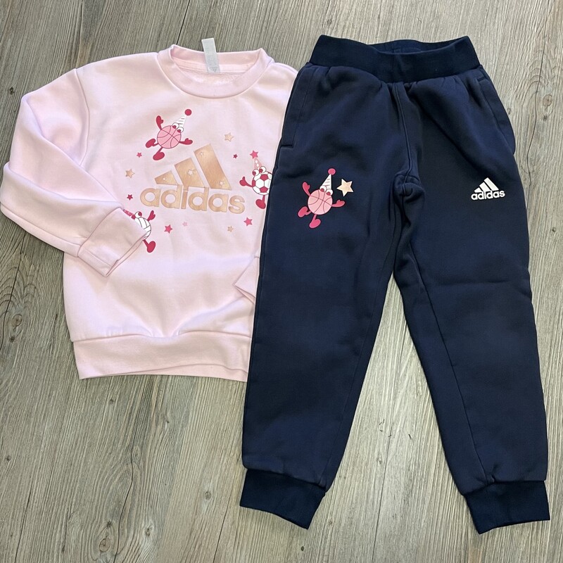 Adidas Sweat Set, Pink/nav, Size: 5-6Y