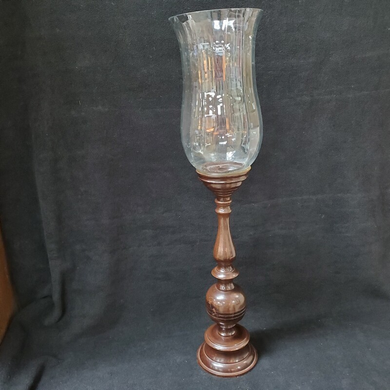 Metal Hurricane Glass Candleholder, Brown, Size: 31H