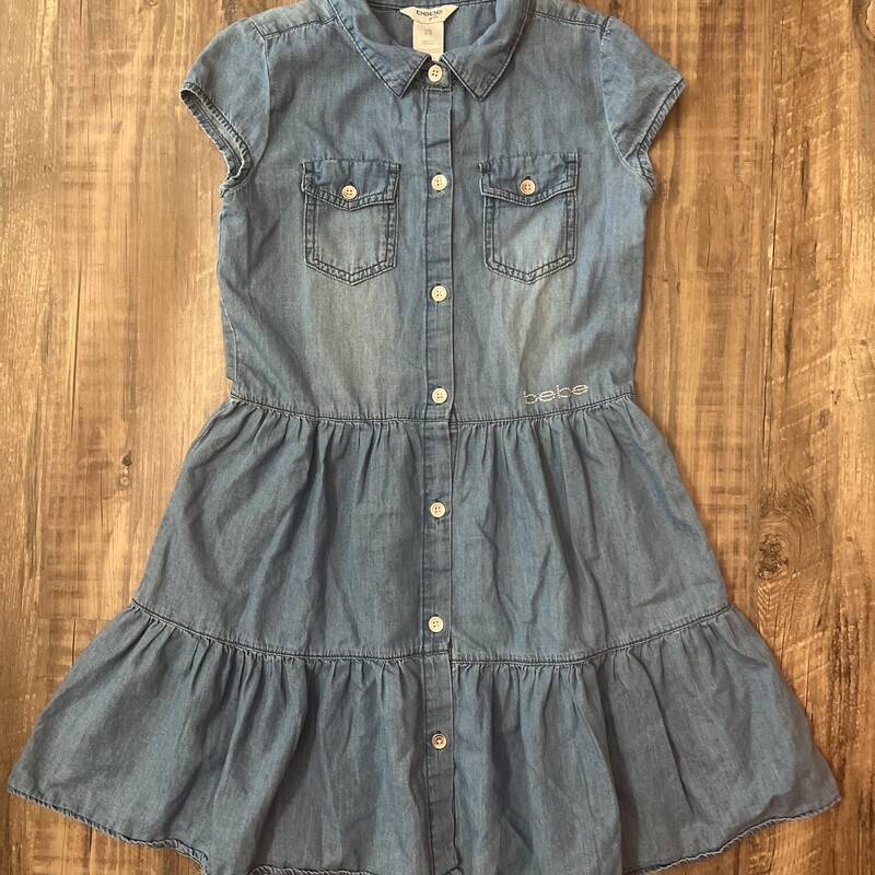 Bebe Chambrey Tiered Dres, Denim, Size: Youth L