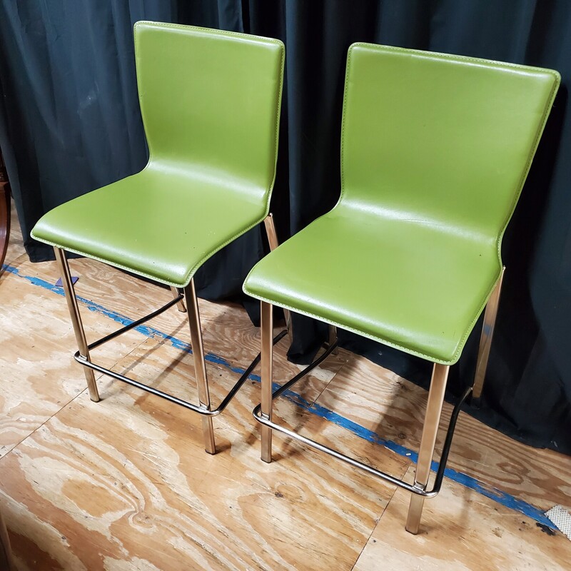 Pair CB2 Bar Stools, Lime, Size: 24SeatHeight