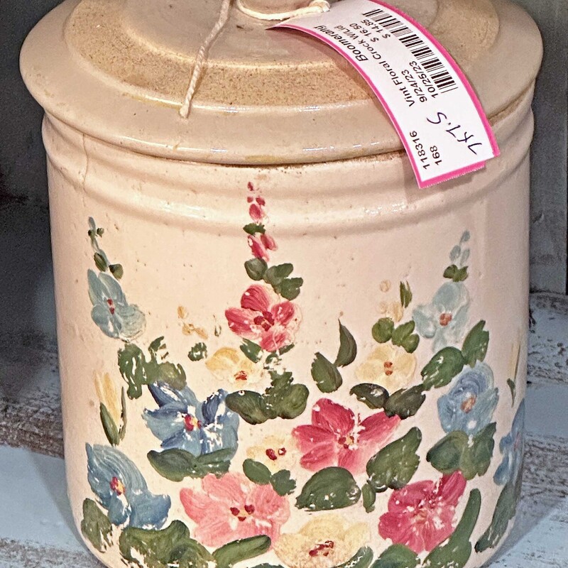 Vint Floral Crock W/Lid