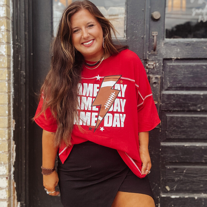 This super cute shirt is perfect for football season, dress it up or down! Rock your team colors in this cute top!
 Available in Red, Orange, and Burgandy.