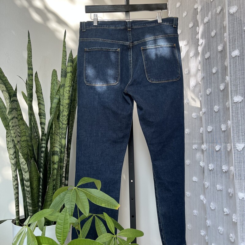 Frame Studded Dark-Wash Jeans, Denim with Gold-Toned Hardware
