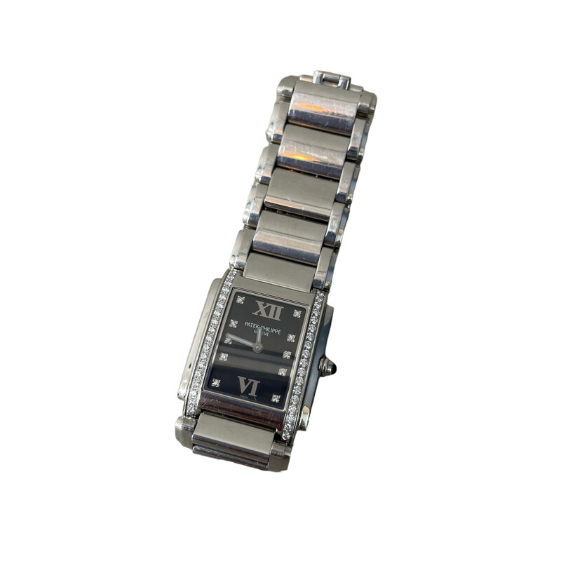 PatekPhillipe Twenty-4, Silver, Size: OS

Twenty-4 Collection
25mm x 30mm Case Dimensions
Stainless Steel
Quartz Movement
Diamond Bezel
Black Dial
Butterfly Clasp

Gemstone: Diamond
Carat Weight: 0.36
Stone Count: 36

estimated retail: $12500