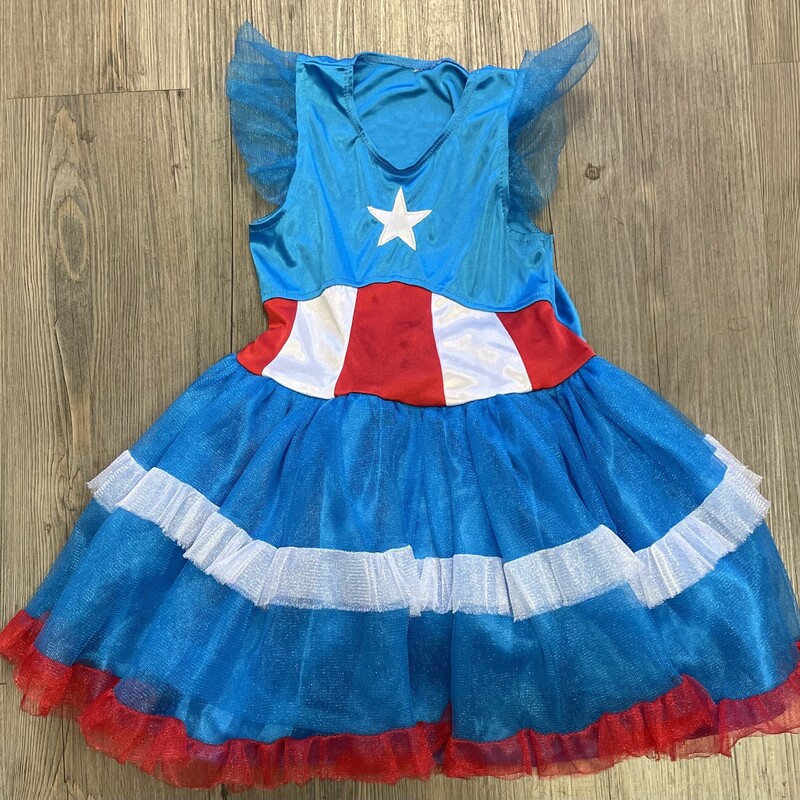 Captain America Girl, Blue/White/Red, Size: 6-7Y