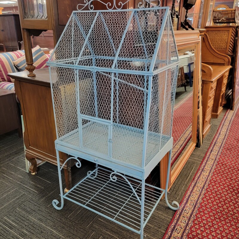 Paint3d Decorative Metal Blue Bird Cage in good condition.   Measures 35' wide; 60' tall; 18' deep.