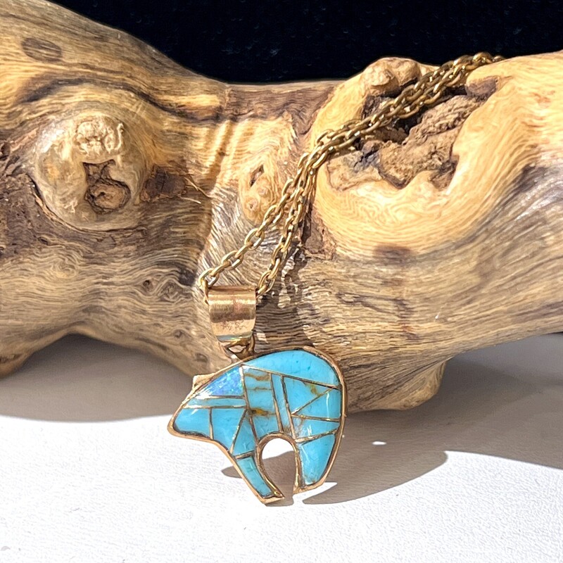Bronze necklace with inlay bear pendant