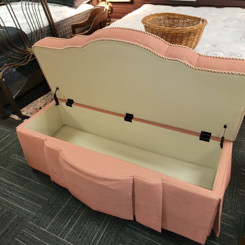 Upholstered Storage Bench in good condition.  It's a qaulity; heavy piece!  Measures 58' wide; 26' deep & 21' tall.   Great piece for storage!
