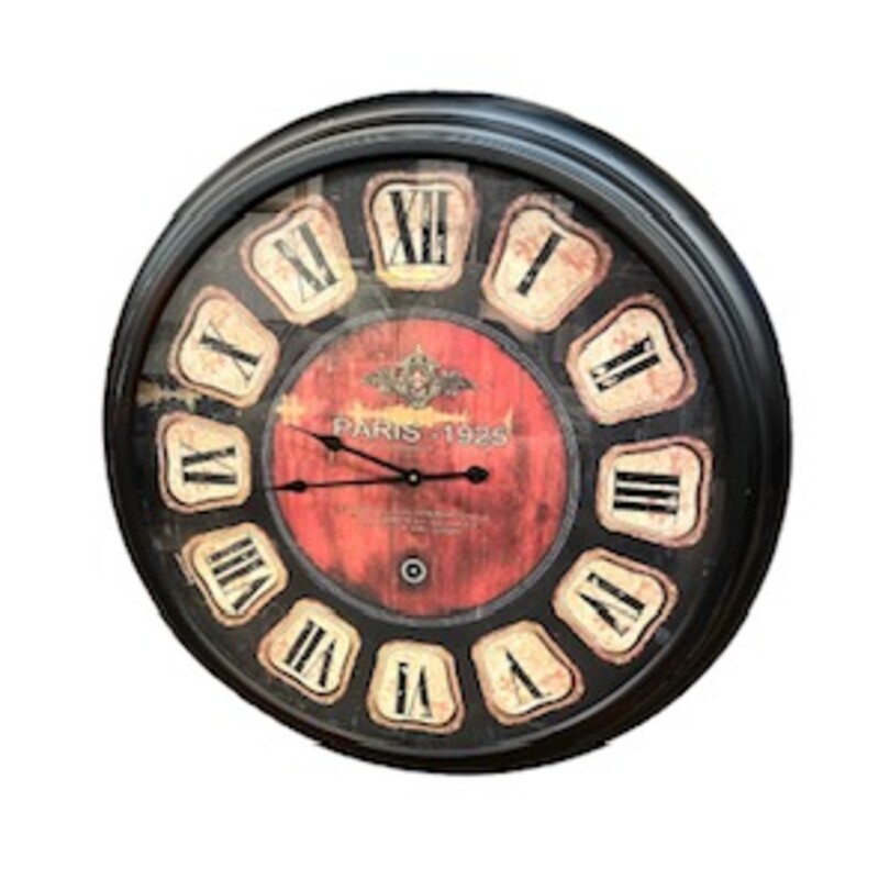 Paris 1925 Vintage Look Metal Clock
Black Red Tan
Size: 36 x 36