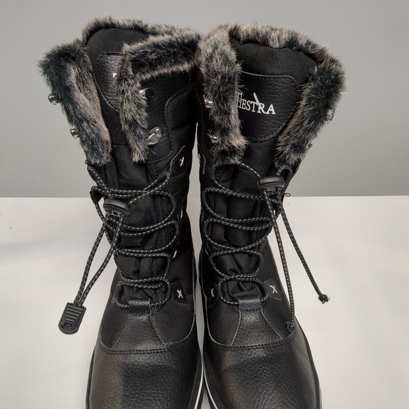 Tiestra Snow Boots, Blk/Whi, Size: 8<br />
Adjustable Elastic Lace<br />
Lined with Premium Faux Fur<br />
Waterproof, Anti-Skid Soles<br />
Memory Foam Insoles