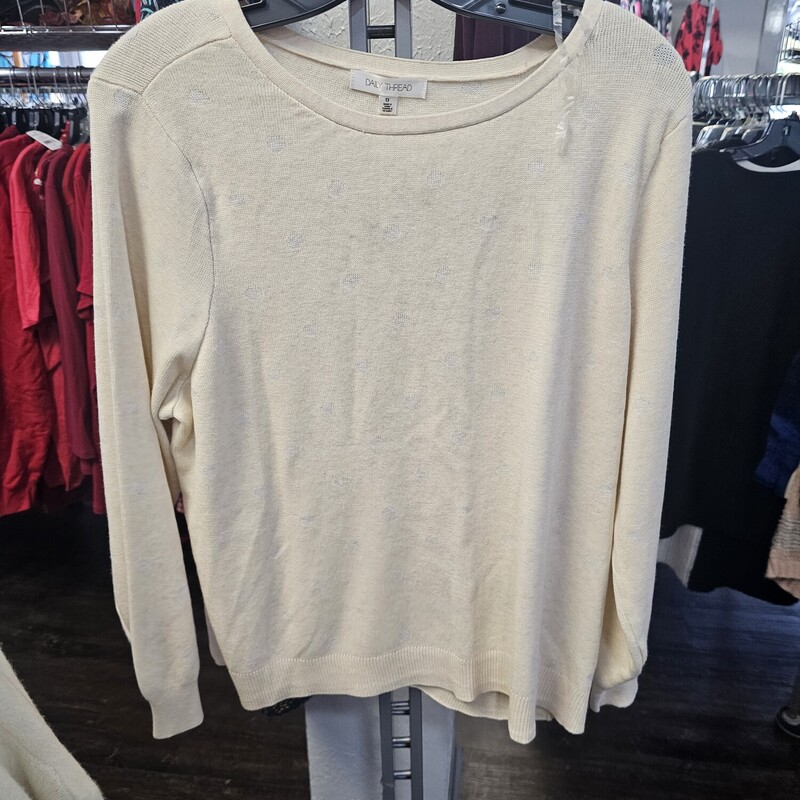 Long sleeve basic light beig sweater with subtle white polka dot pattern. Brand new with tags.