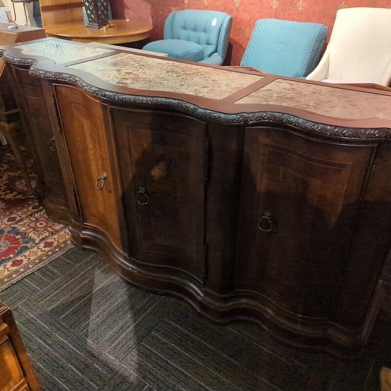 Large marble top sideboard. 83in wide 22in deep 38in high.