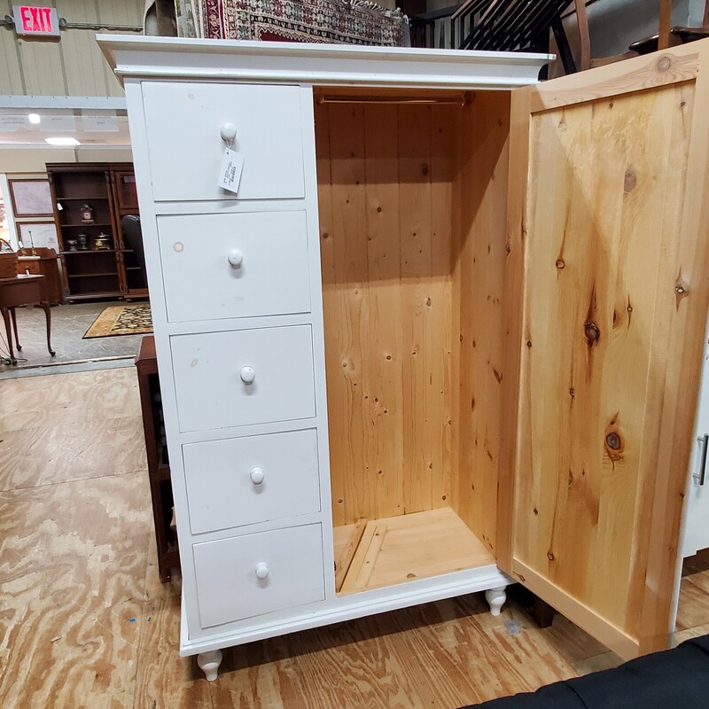 Wardrobe W/drawers, White, Size: 40x66x19
