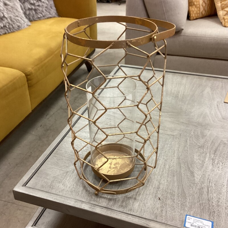 Gold Wire Lantern, Gold, W/Handle
9 in Round x 16 in Tall