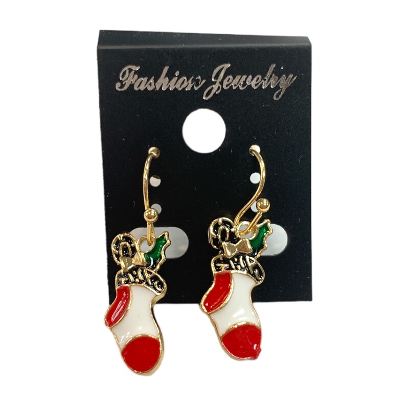 Holiday Stockings Earring, Red/whit, Size: None