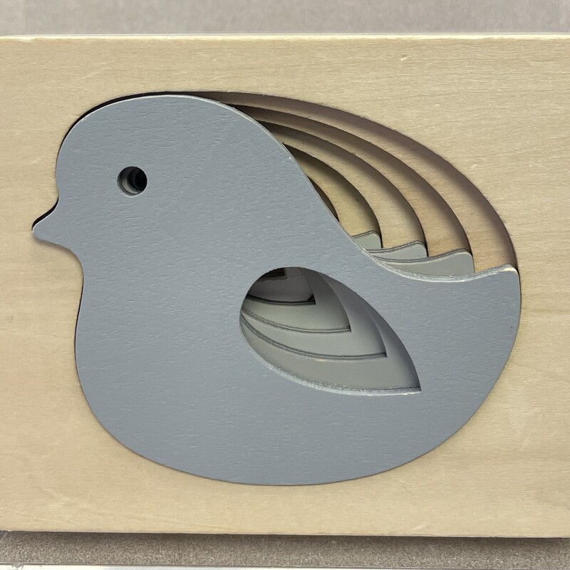 Layered Wooden Bird Puzzle, Grey, Size: Pre-owned