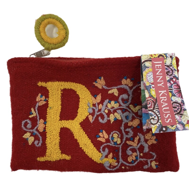 NWT Jenny Krauss R Initial Pouch Bag
100% Wool
Embroidered Floral
Zipper
Sundance
Peru
8 long x 6 wide