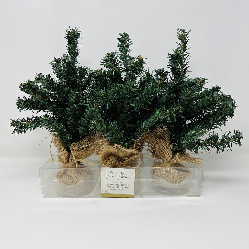 Holiday  Table Top Tree Set With Burlap Base
Green & Taupe
Set Of 3