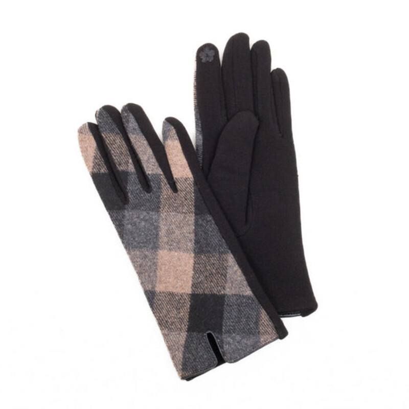 Brand New Black/Brown Check Gloves, Size: Adult Os