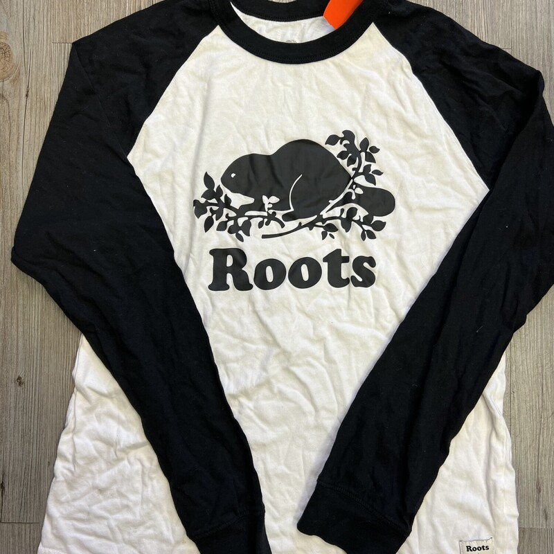 Roots LS Tee, Blk/whit, Size: 13-14Y