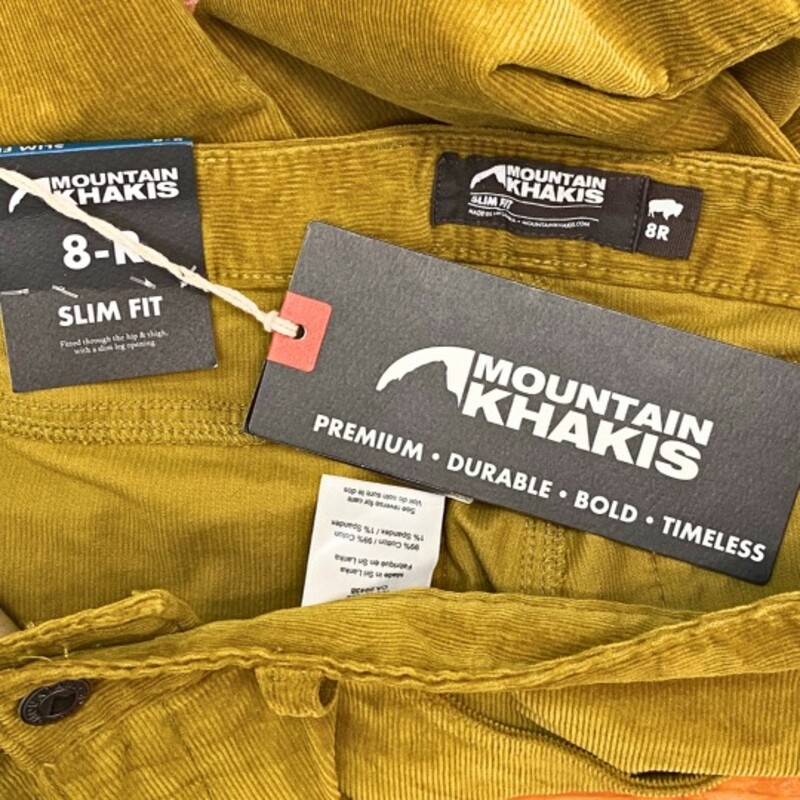 New MountainKhakis Pants<br />
Slim Fit Corduroy<br />
Color: Dijon<br />
Size: 8