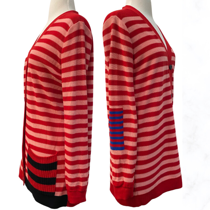 CAbi Picnic Striped Cardigan
With Pockets!
Colors:  Red, Pink,Black and Royal Blue
Size: Medium