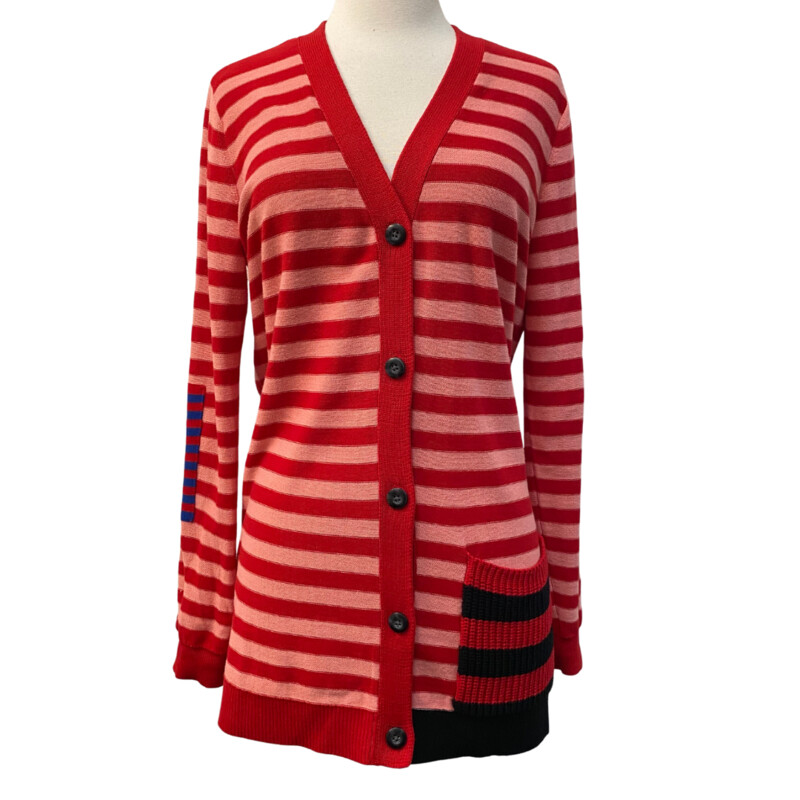CAbi Picnic Striped Cardigan<br />
With Pockets!<br />
Colors:  Red, Pink,Black and Royal Blue<br />
Size: Medium