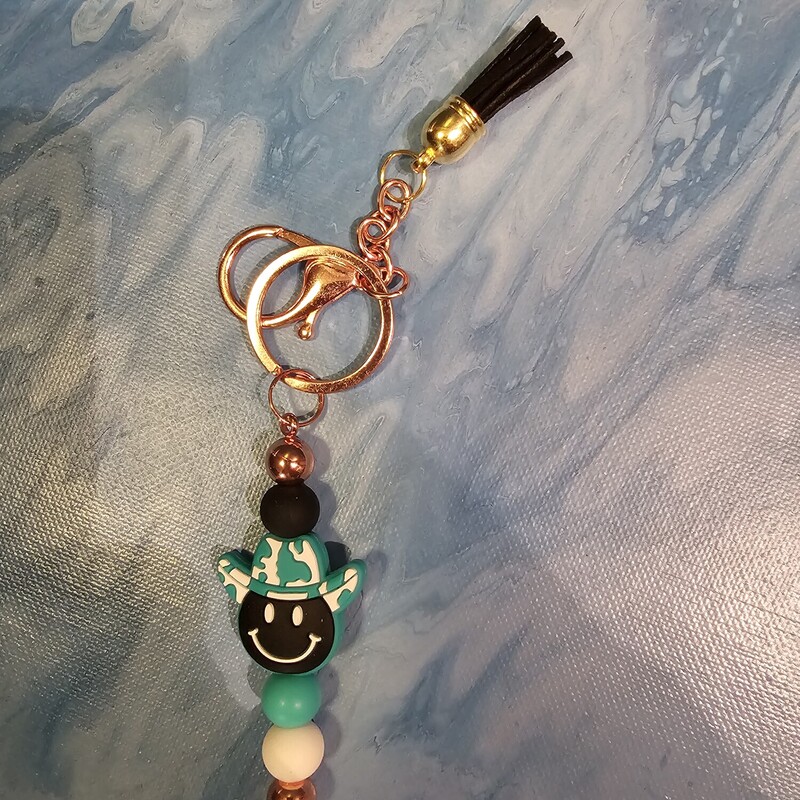 KEYRING SMILEY COWBOY, TURQUOIS