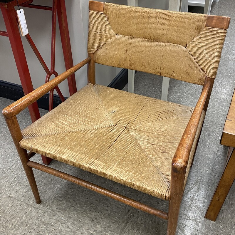 MCM Danish Rush Seat Accent Chair, Maple, Size: 24x24x27