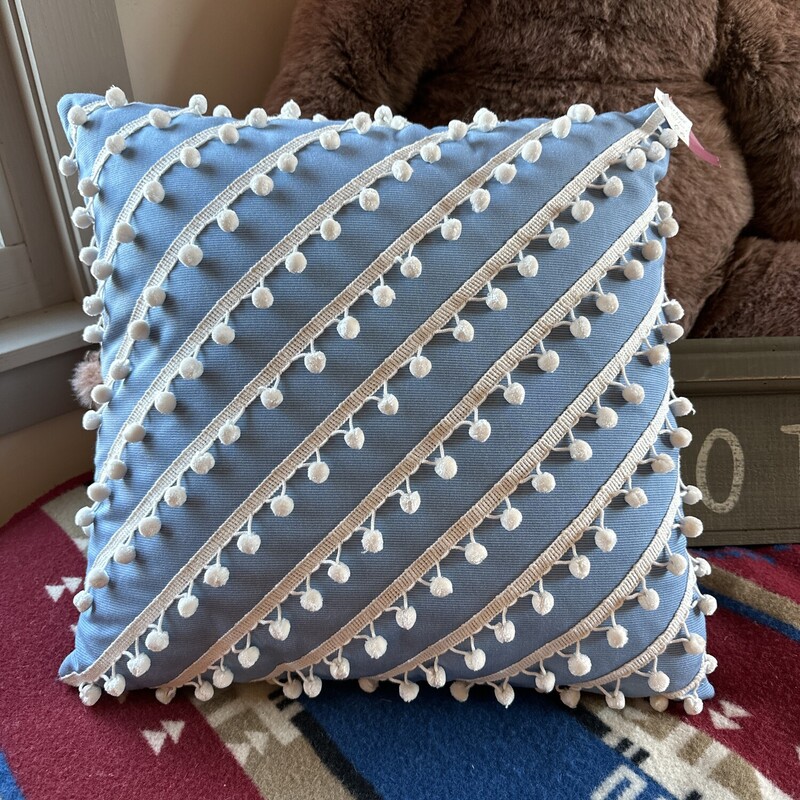 Eastern Accents Blue with White Pom Pom Accents

 Size: 19x19