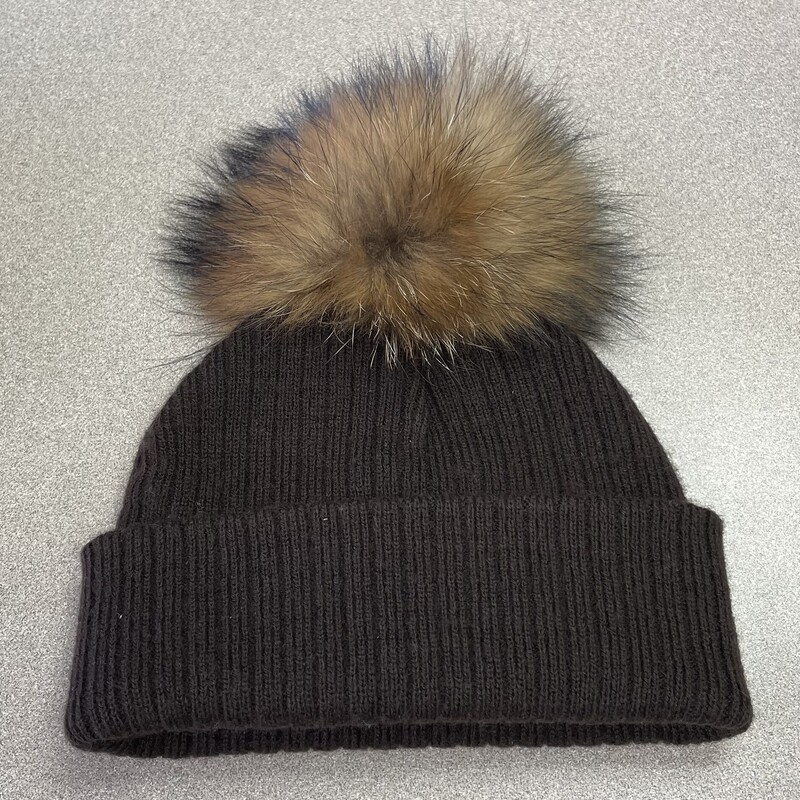 Knit Hat Detachable Pom Pom Brown, Size: 18-24M