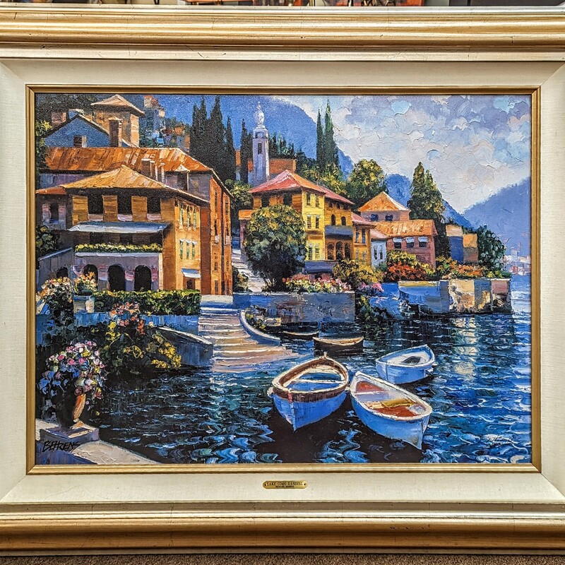 Howard Behrens Lake Cuomo
Blue Orange Green in Gold Silver Frame
Size: 45x37H
Hand Embellished Giclee on Canvas Edition
Retail $4000
