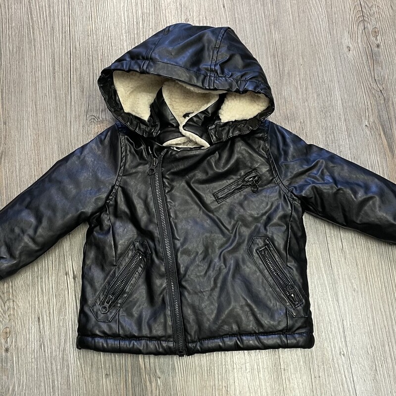 Zara Fauxfur lined Leather Jack, Black, Size: 12-18M