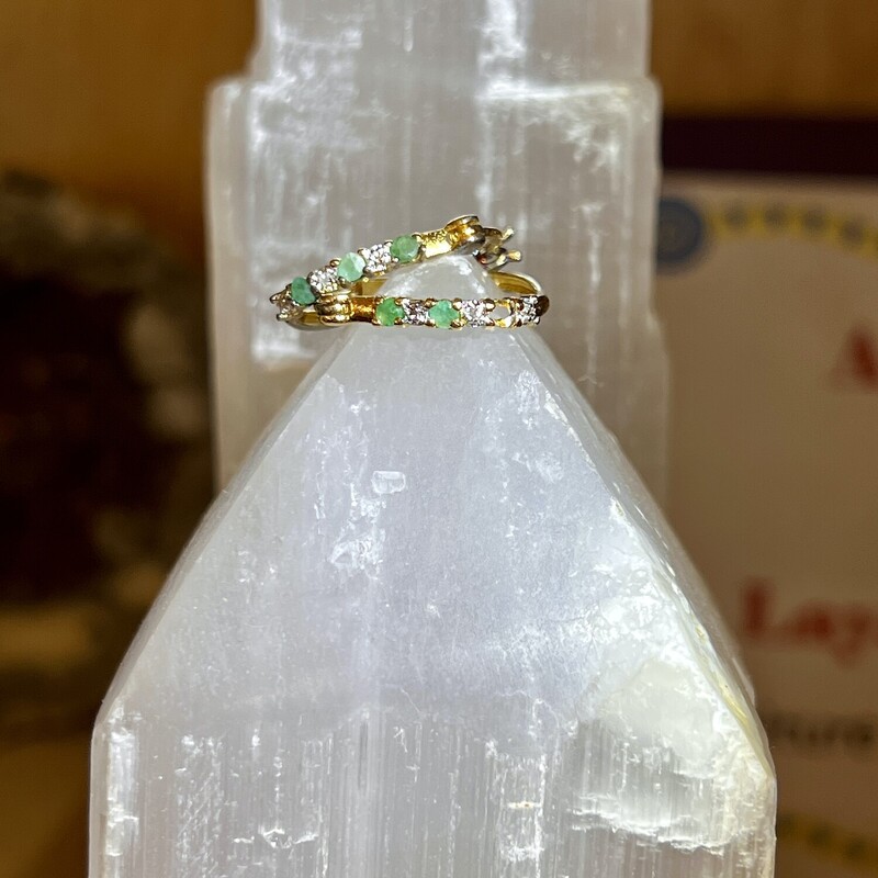 Sterling emerald &diamond earrings - missing one emerald AS IS